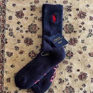 Polo by Ralph Lauren Lounge Men's Navy Blue Socks with Red Emblem